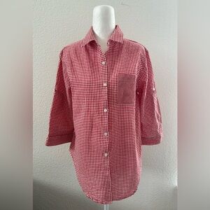PASSPORT Red Gingham Button-Up Shirt SIZE L small